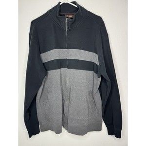 Tasso Elba Pullover Black Gray Full Zip Long Sleeve Golf Shirt Mens Size XL